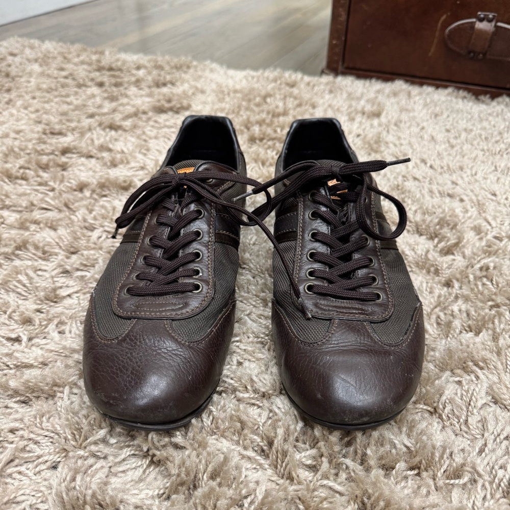Louis Vuitton Brown Monogram Embossed Leather Lace Up Sneakers - Picture 2 of 8